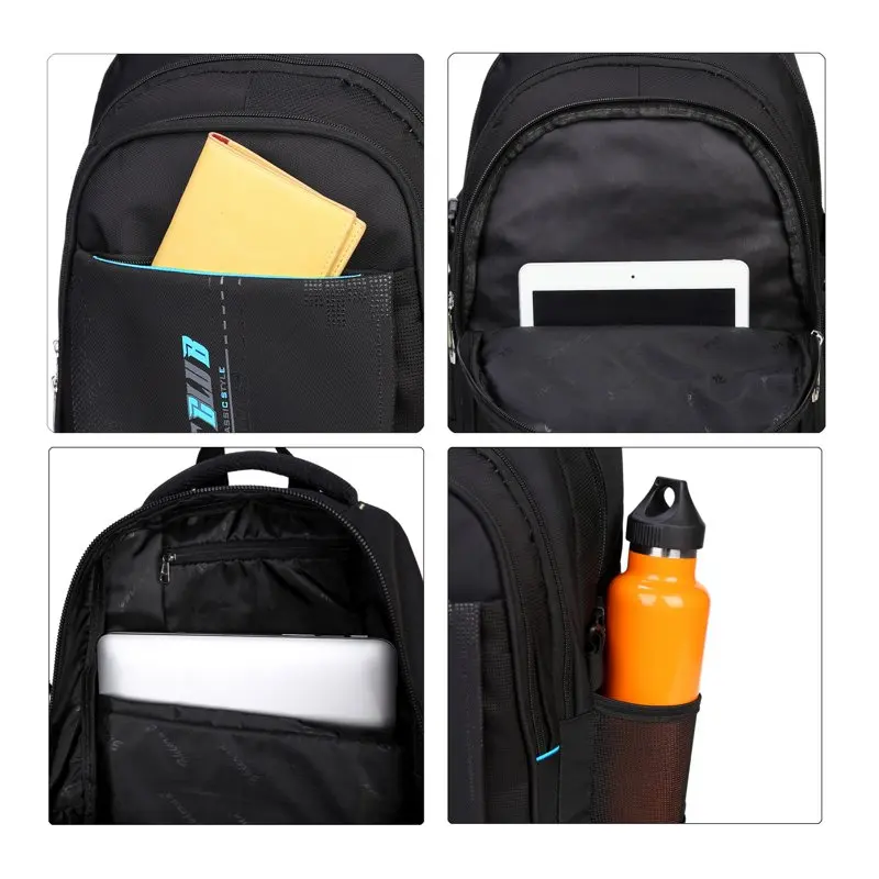 Black Blue Mens School Backpack  Student Book Bag Travel Back Pack Laptop Backpack