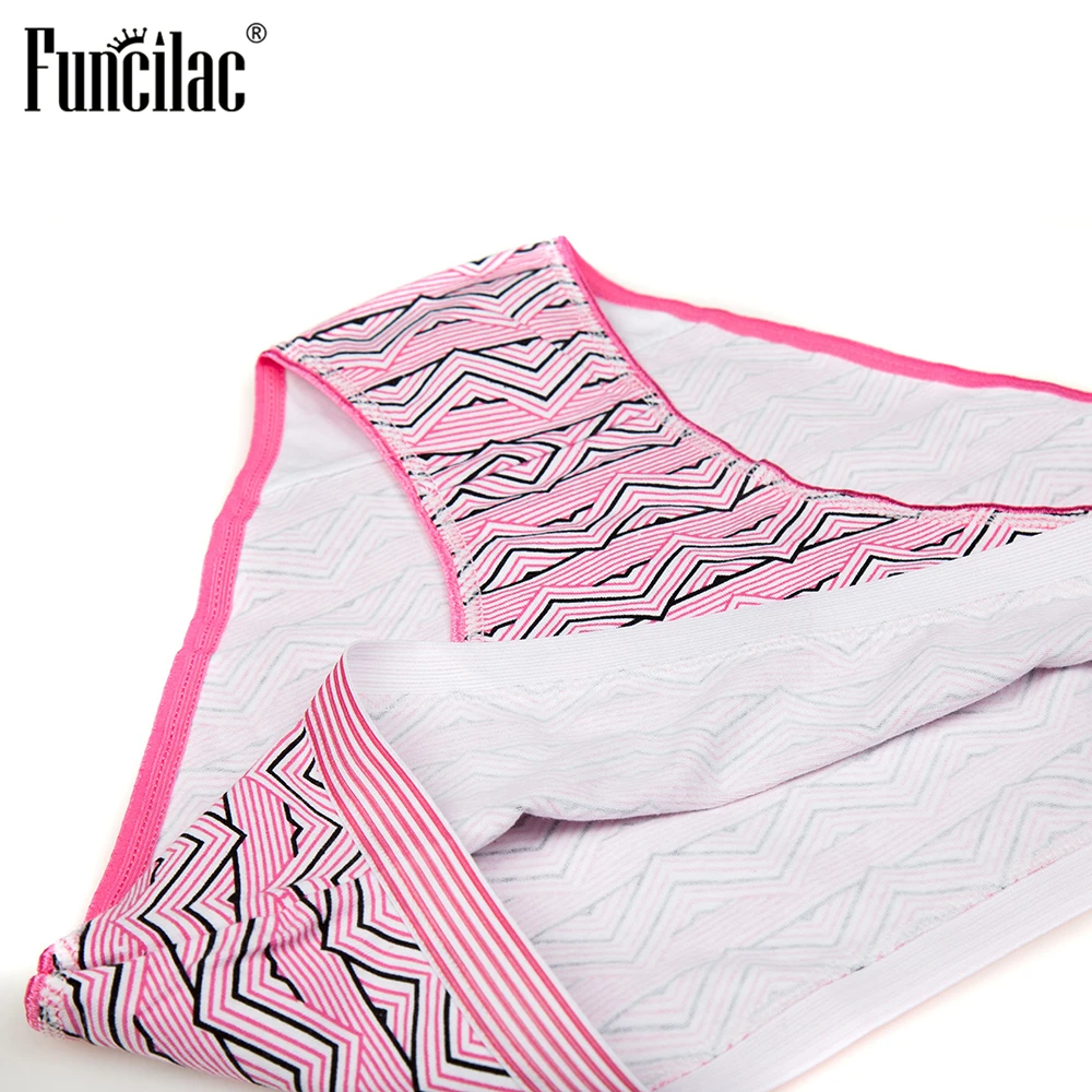 FUNCILAC Plus Size Underwear Women Sexy Briefs Geometric Panties Cotton Crotch Mid-Rise High Quality Lingerie 2XL-4XL 6 pcs/lot