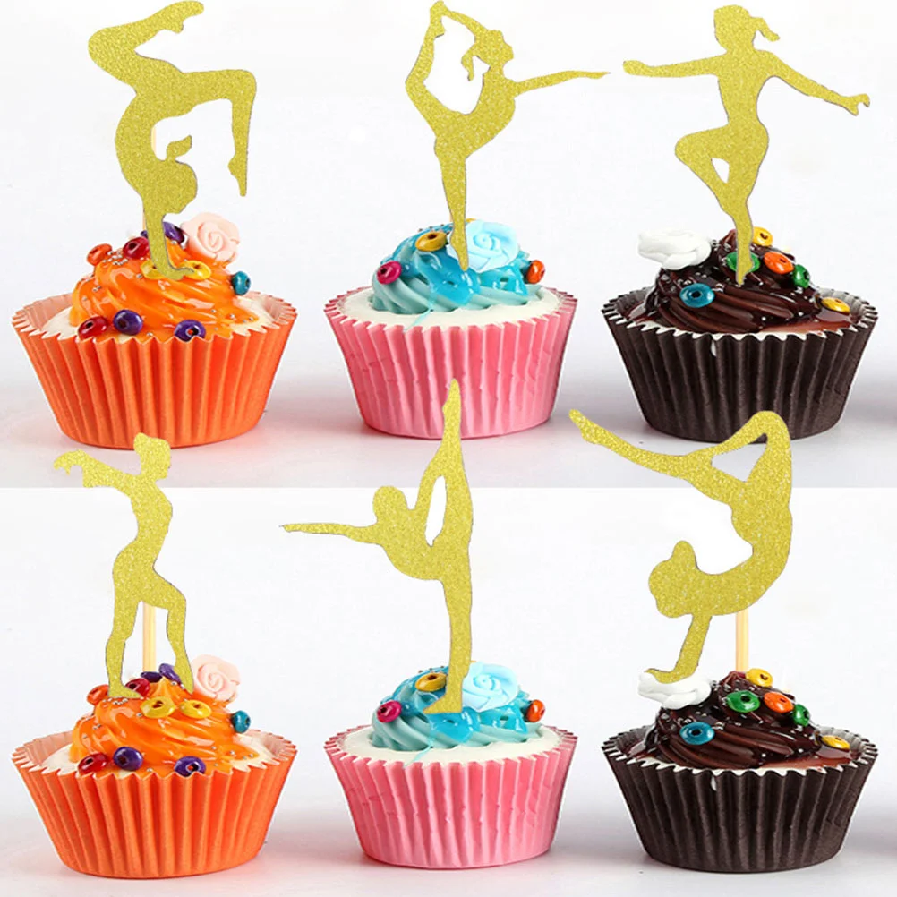 

24 Pcs Birthday Toppers Cakes Gymnast Girl Cake Decorations Glitter Yoga Food Dessert Pick Dessert Picks