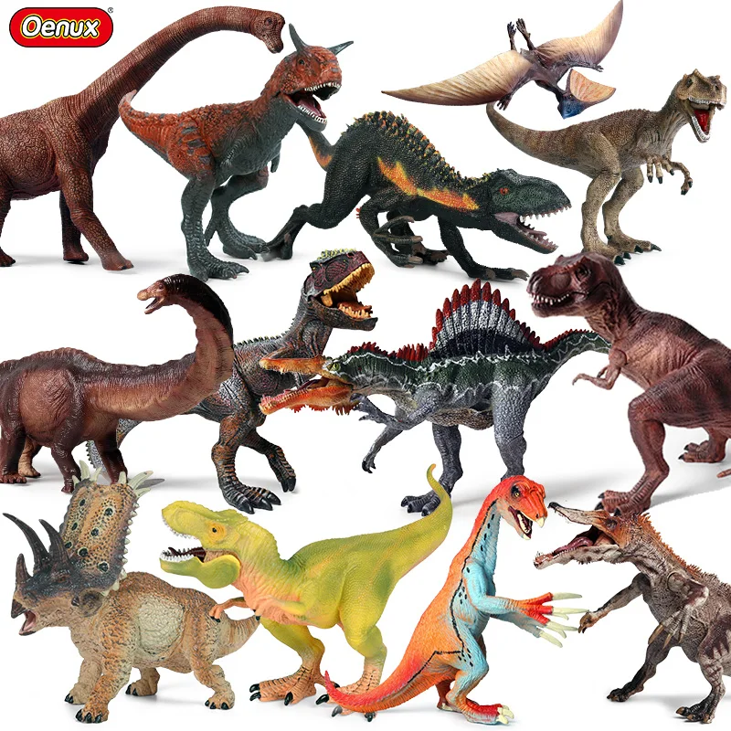 Oenux Original Dinosaurs World Brinquedo Jurassic T-Rex Spinosaurus Indoraptor Animal Model Action Figures Collection Toy Gift