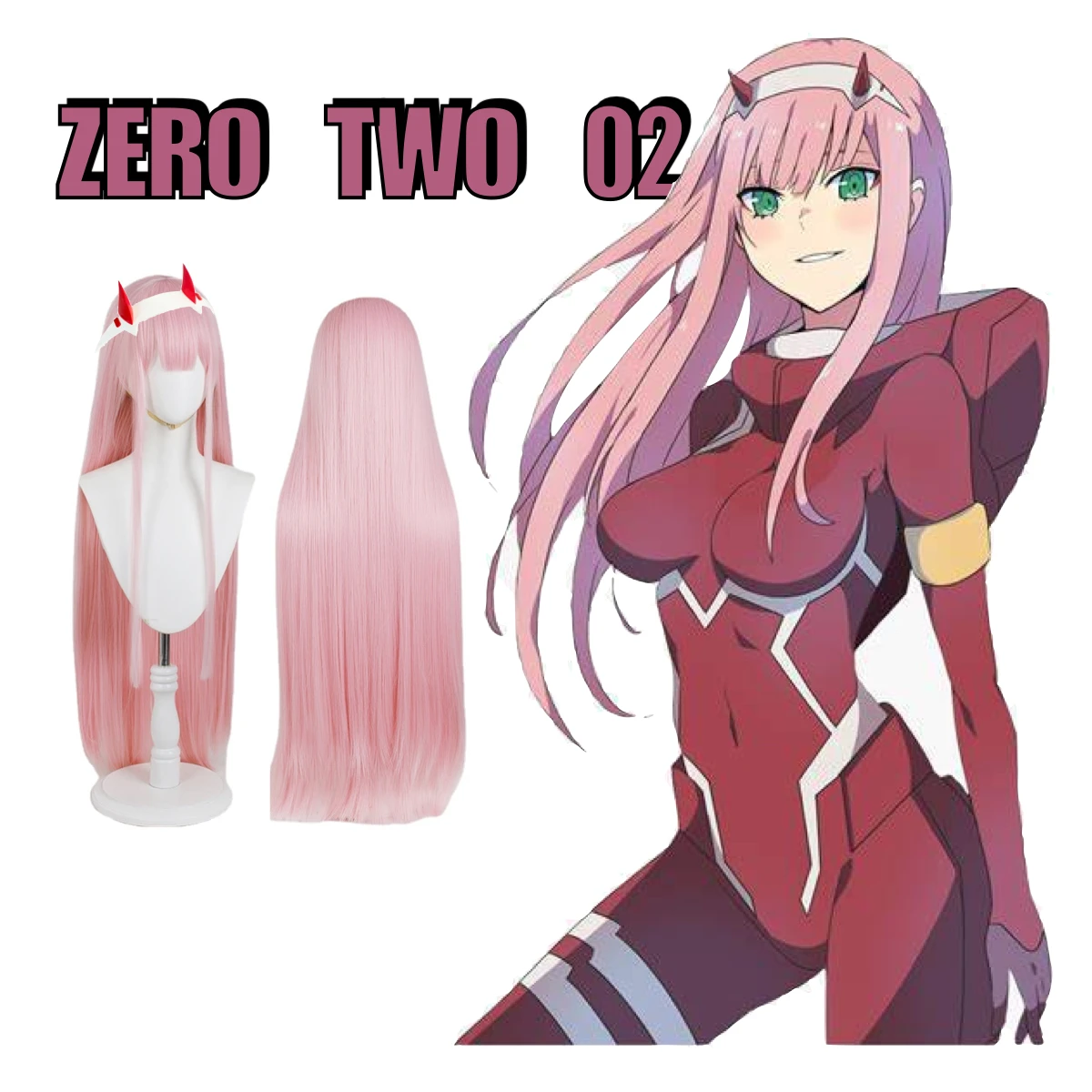 Cosplay Peruca Rosa Longa  Reto  Conjunto De Headwear Thick and Easy To Wear Long Wig Anime Cosplay