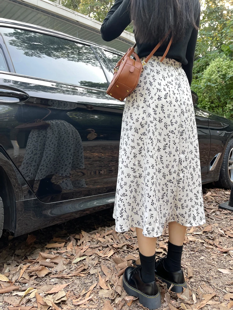 Мягкие черные цветочные юбки французская трапециевидная юбка-бюстье Женская