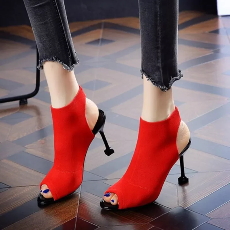 Women's Sandals Luxury Female Shoe Summer Sandal For Women Wedding Heels Red Knitting Fish Mouth Sexy High Heels Shoes