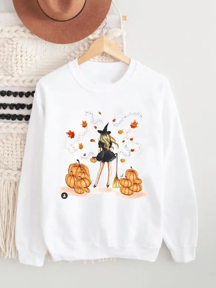 

Witch Pumpkin Cute Women Fall Thanksgiving Halloween Fashion Pullovers O-neck Lady Autumn Clothing Female Graphic Sweatshirts