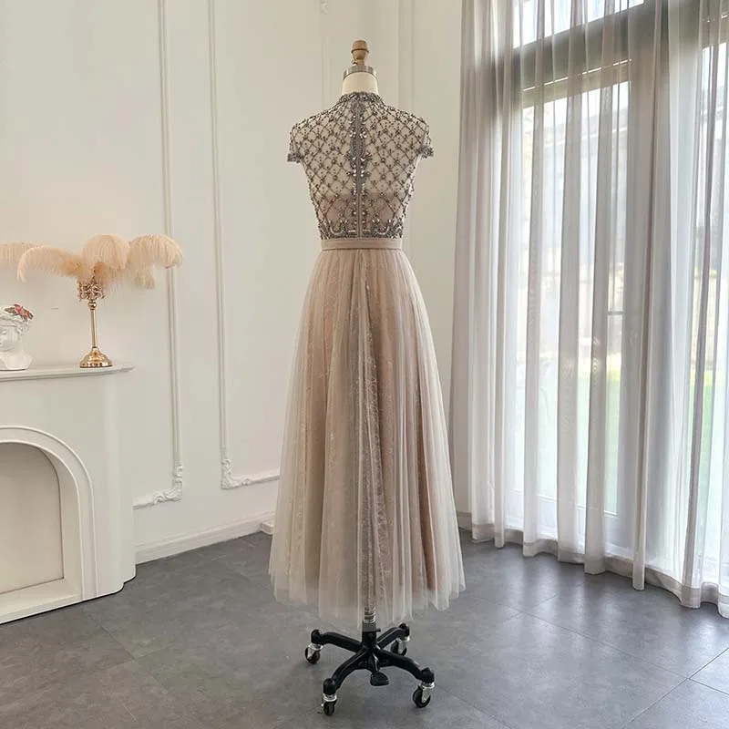 LSCZ39 Gorgeous Evening Desses for Women Organza A-line High Neck Wedding Guest Party Gown Arabic Crystal Prom فستان سهرة نسائي 2 LSCZ39 Gorgeous Evening Desses for Women Organza A-line High Neck Wedding Guest Party Gown Arabic Crystal Prom فستان سهرة نسائي 2