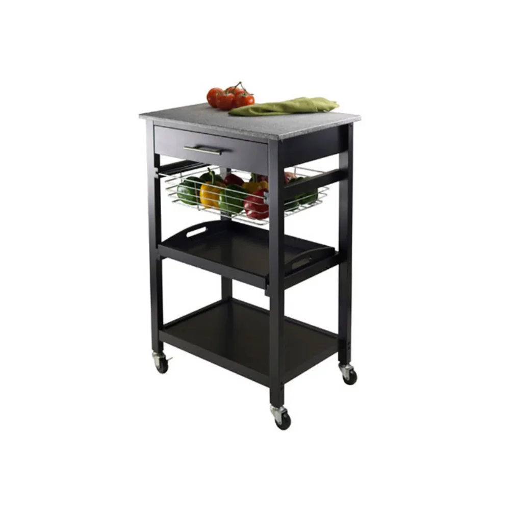 

Winsome Wood Julia Granite Top Utility Kitchen Cart, Black Finish