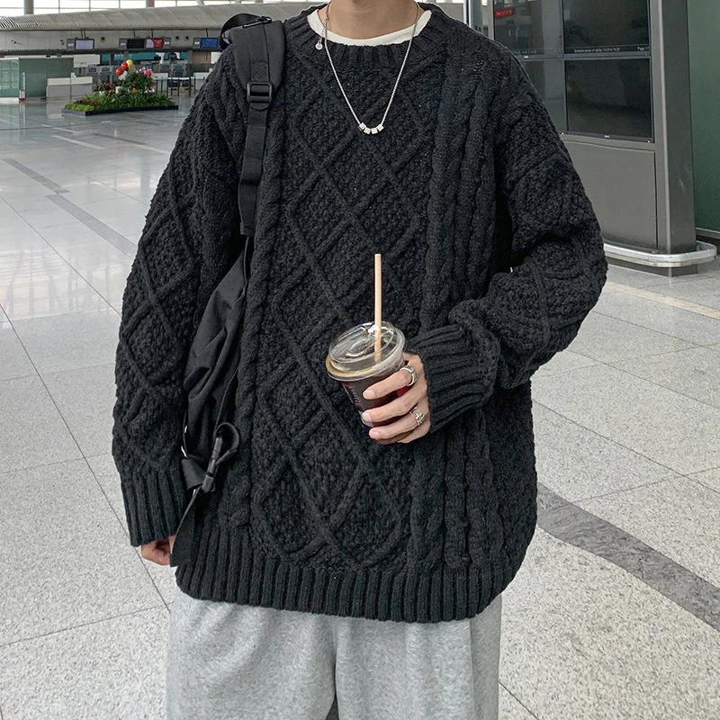

Winter O-Neck Sweater Men Warm Fashion Casual Retro Knit Pullover Men Korean Loose Long Sleeve Sweater Mens Jumper Clothes M-2XL
