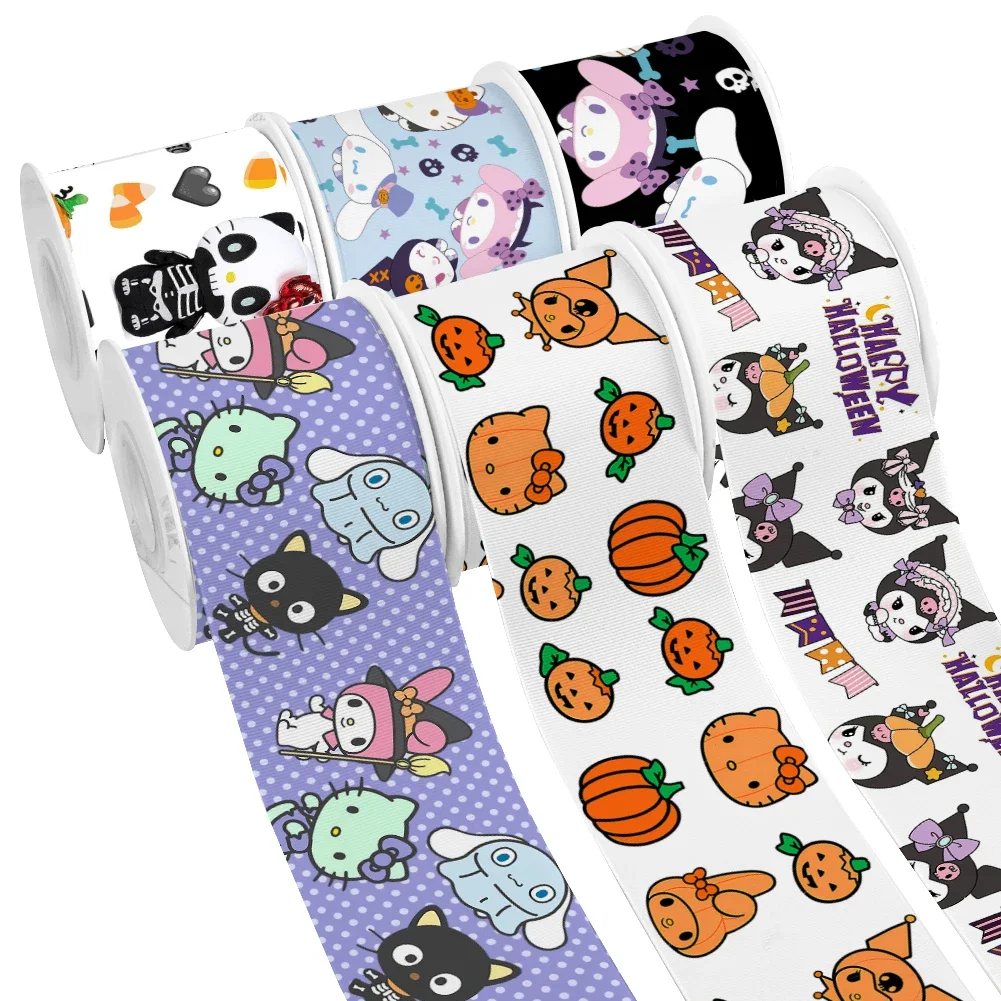 Атласная лента для упаковки подарков Sanrio Friends Pttern с принтом в рубчик 50 ярдов