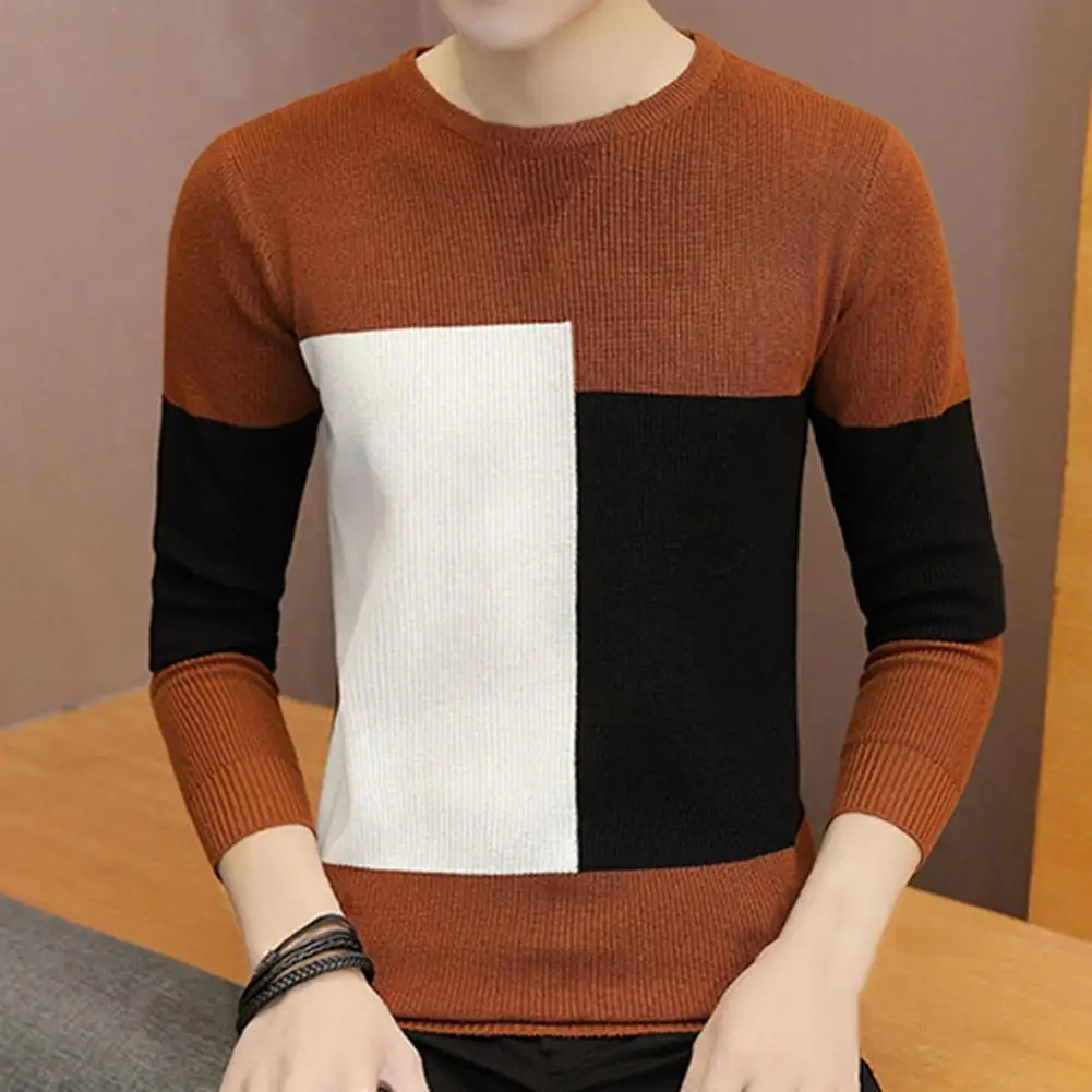 

Trendy Men Sweater Patchwork Bright Slim Base Sweater Spring Sweater Spring Sweater