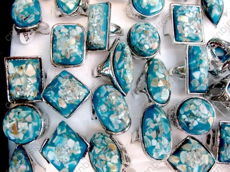 

20pcs Natural Blue Green Abalone Shell Finger Rings for Men Women Reiki Sea Shell Wedding Engagement Ring