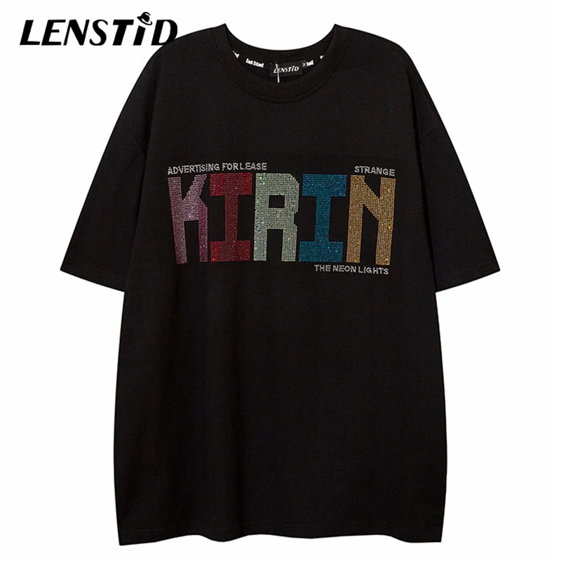 

LENSTID Summer Men Oversize Short Sleeve Tshirts Hip Hop Letter T Shirts Streetwear Harajuku T-Shirts Casual Cotton Tops Tees