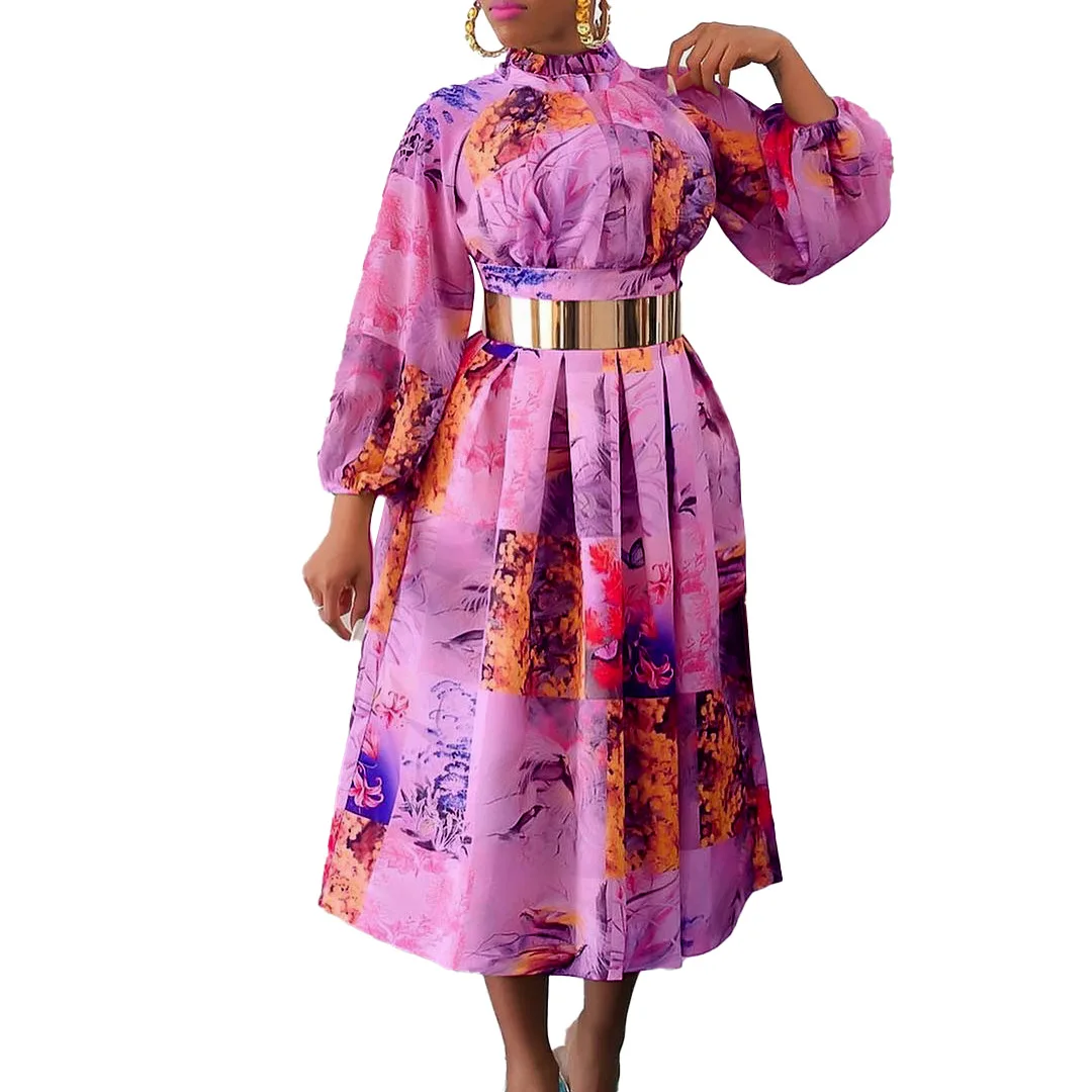 

2022 Summer Autumn African Dresses for Women African Femme Dashiki Dress Africa Clothes Ankara Dresses African Clothes with Belt
