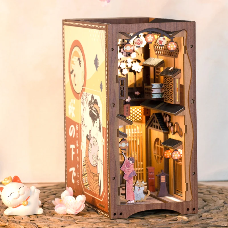 

DIY Book Nook Shelf Insert Sakura Japanese Model Building Bookend Wooden Miniature House Toy Children Birthday Gift Casa