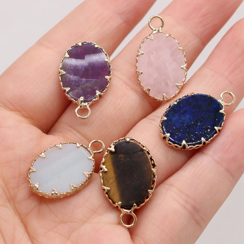 

Natural Semi-precious Stone Egg-shaped Gold-plated Pendant for Jewelry Making DIY Elegant Necklace Bracelet Accessorie Wholesale
