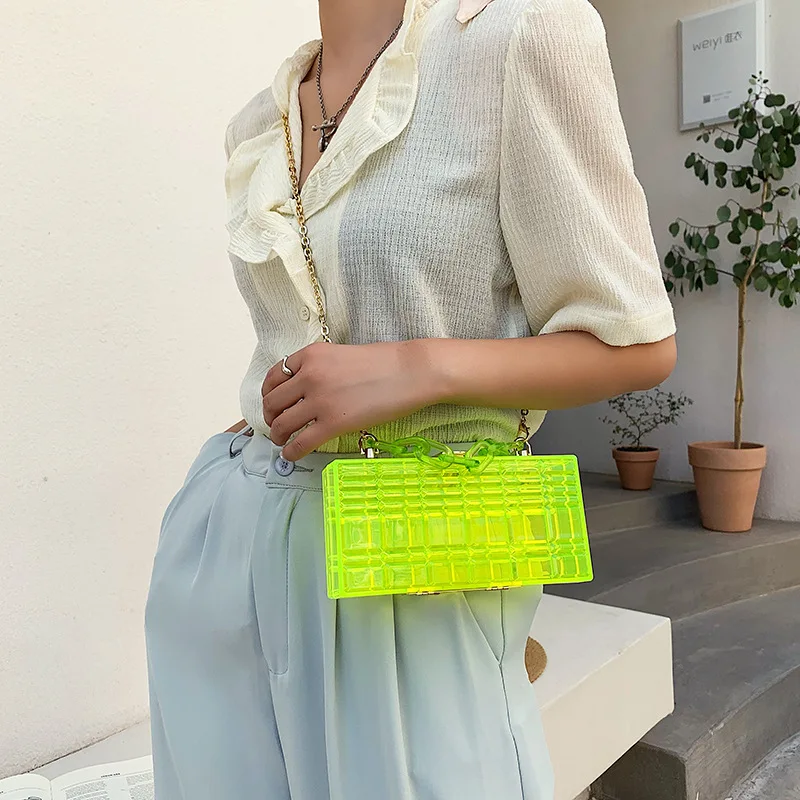 

Сумка-кроссбоди женская, акриловая, прозрачная, на цепочке, ярких цветов