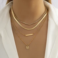 ingesight z 4pcsset round sequin pendant necklace for women luxury rhinestone flat snake chain choker necklace set jewelry 2022