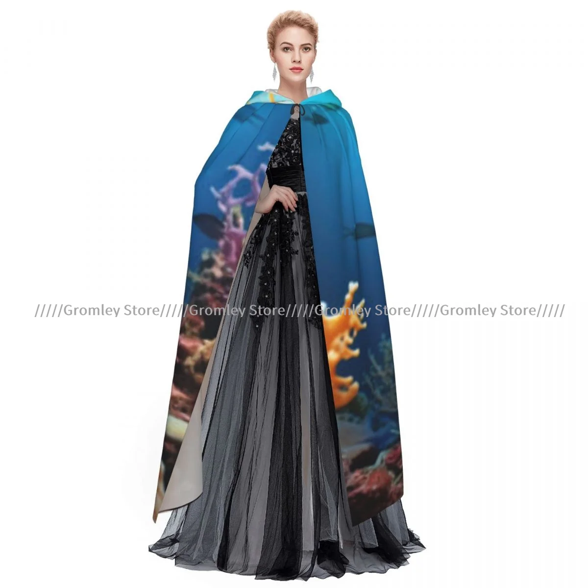 Плащ унисекс на Хэллоуин морской конек с коралловым рифом в подводном мире