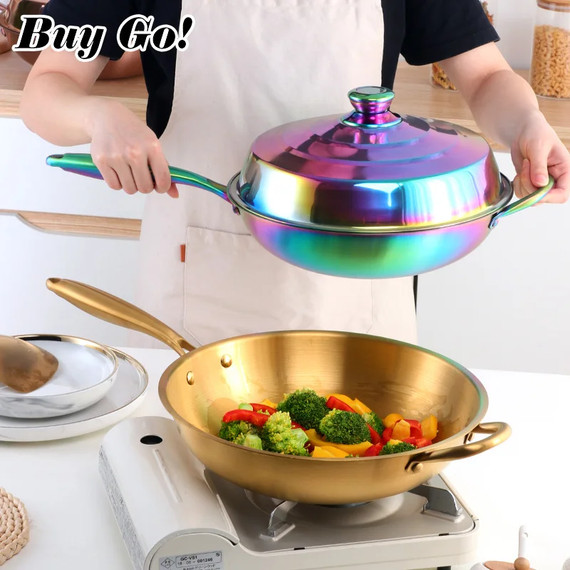 New Kitchen Stainless Steel 32cm Frying Pan Nonstick Pan Fried Steak Pot With Lid Cooking Turner Electric Induction General