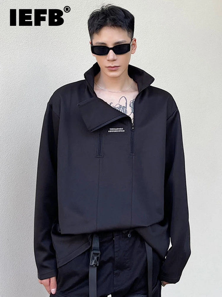 

IEFB Autumn Personality Double Zipper Long Sleeve Men's Sweatshirt Casual 2022 Solid Color Male Tops Long Sleeve 9A4870