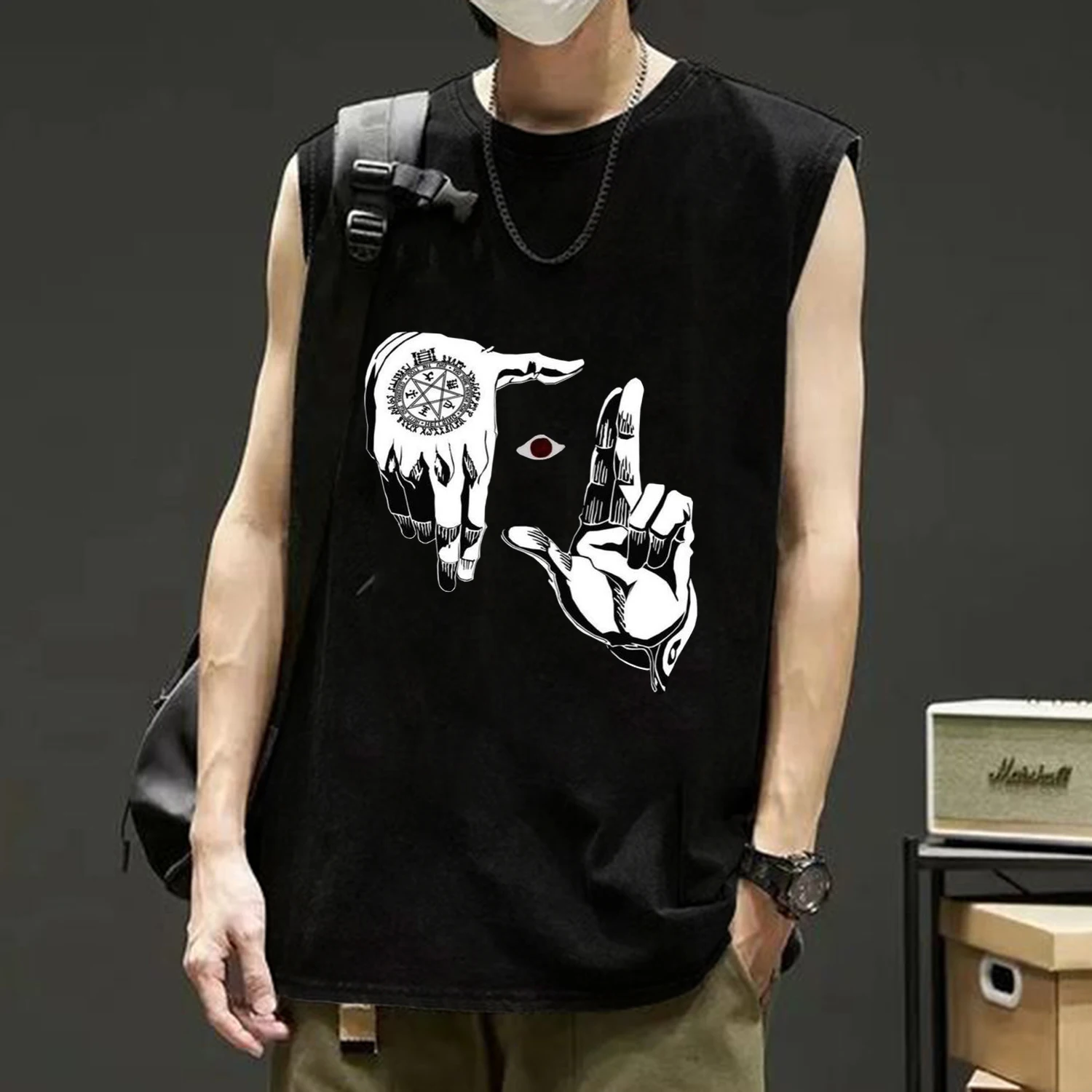 Футболка Y2K мужская с принтом руки Повседневная рубашка круглым вырезом без