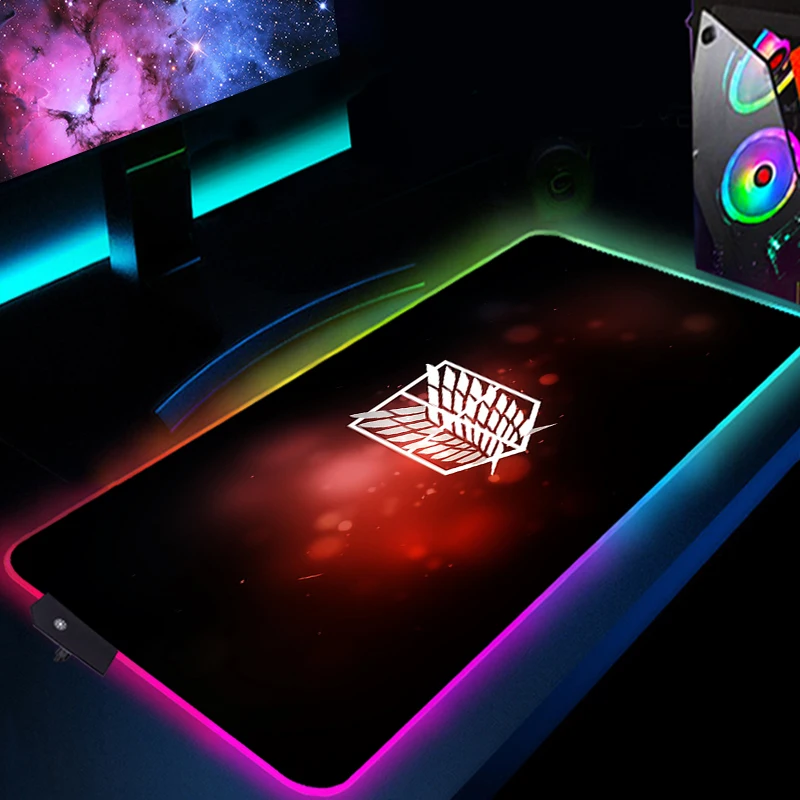 

Attack On Titan RGB Desk Mat With wire Mousepad Extended Pad Backlit Pc Gamer Accessories Luminous Mouse Gaming LED Xxl Keyboard