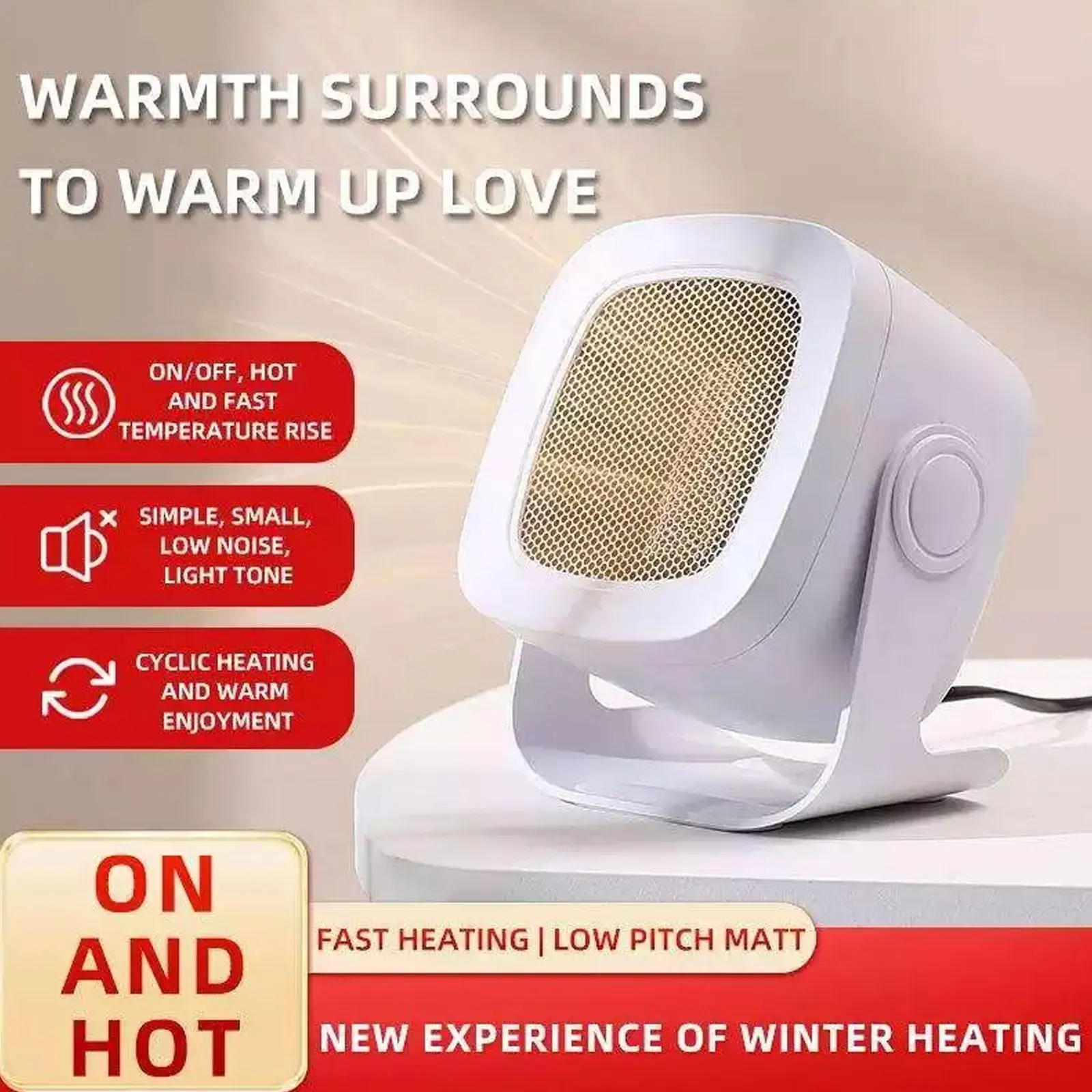 

China Standard Spot Desktop Portable Heater Home Heater Supplys Air Heater Warm Small Wide-angle Electric Bathroom 90° U5q9