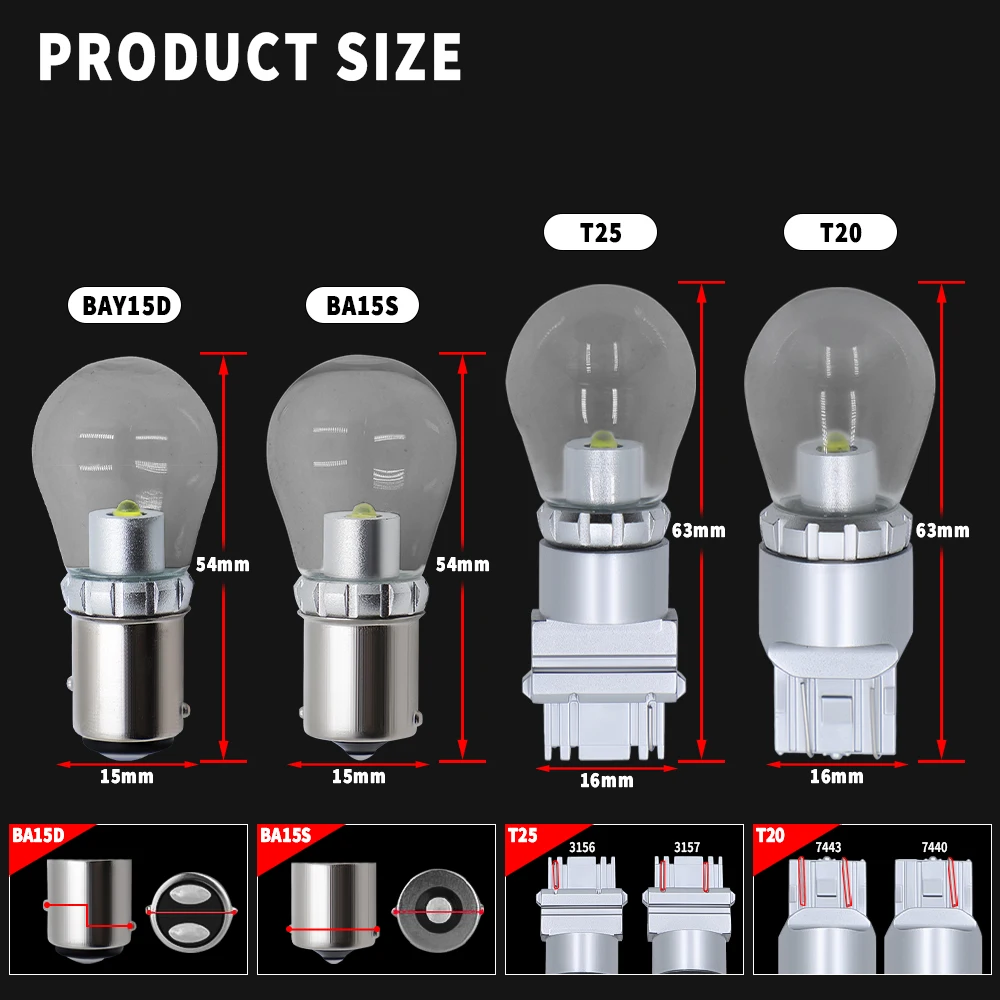 Светодиодная лампа для автомобиля 2 шт. P21W BAY15D PY21W BAU15S BA15S P21/5W поворотный сигнал 1157