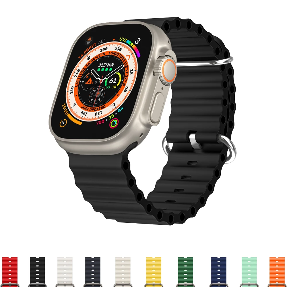 Ремешки Ocean для Apple Watch Ultra 2 10 9 8 7 6 SE 54 силиконовый ремешок 49 мм 46 45 42 44 41 40 38 браслет