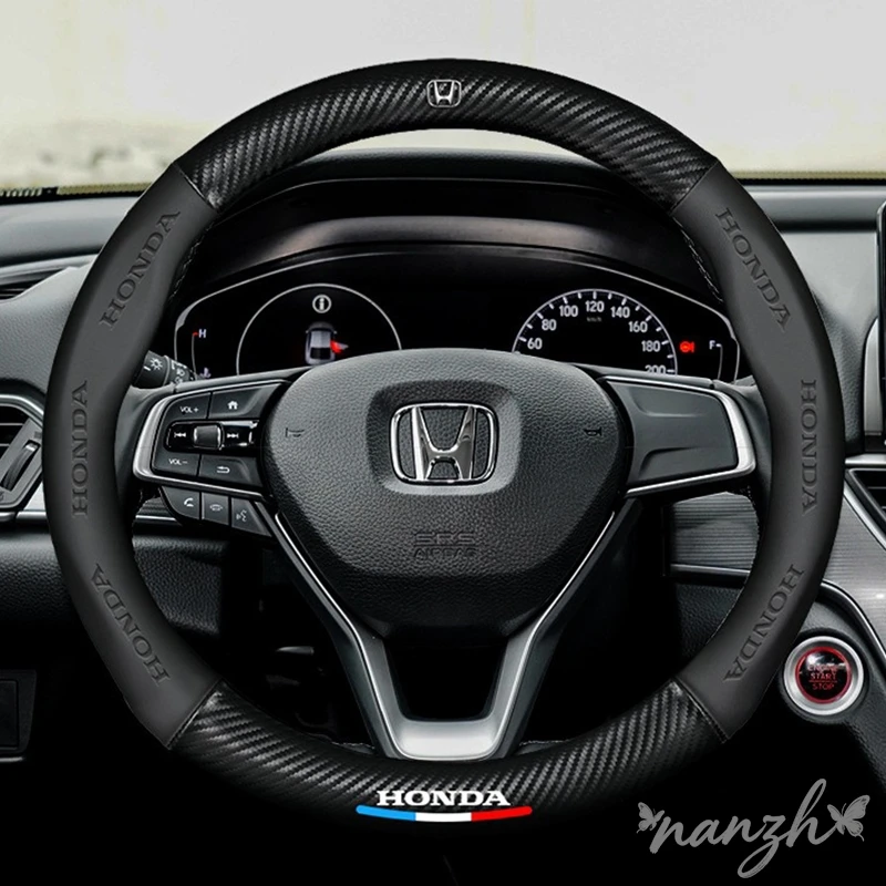 Фото Чехол на руль автомобиля ручной работы для Honda Civic 9 2012-2015, плетеный, полностью закрывающий, из углеродного волокна и кожи №2