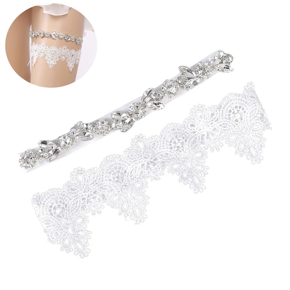 

2PCS Bride Wedding Garters, Wedding Garters Bridal Garter Sets with Rhinestones ( White ) Belt diamonds