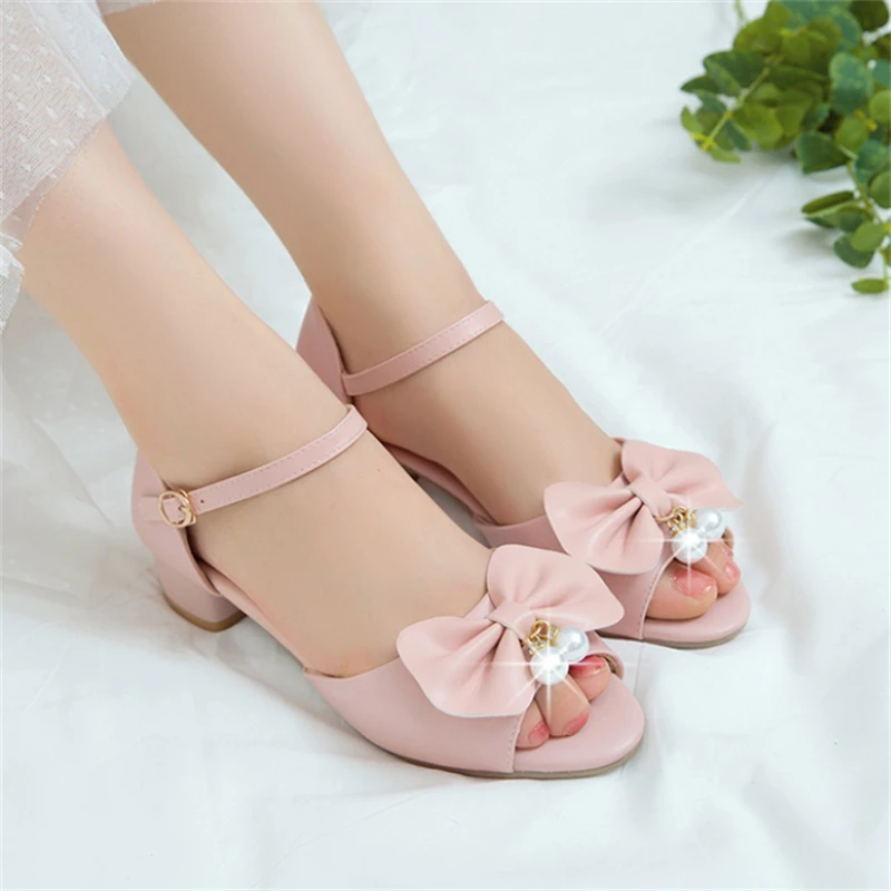 

New Girls Sandals Children Summer Shoes Soft Bottom Fish Mouth Princess Student Performance Dance Kids High Heels 02C