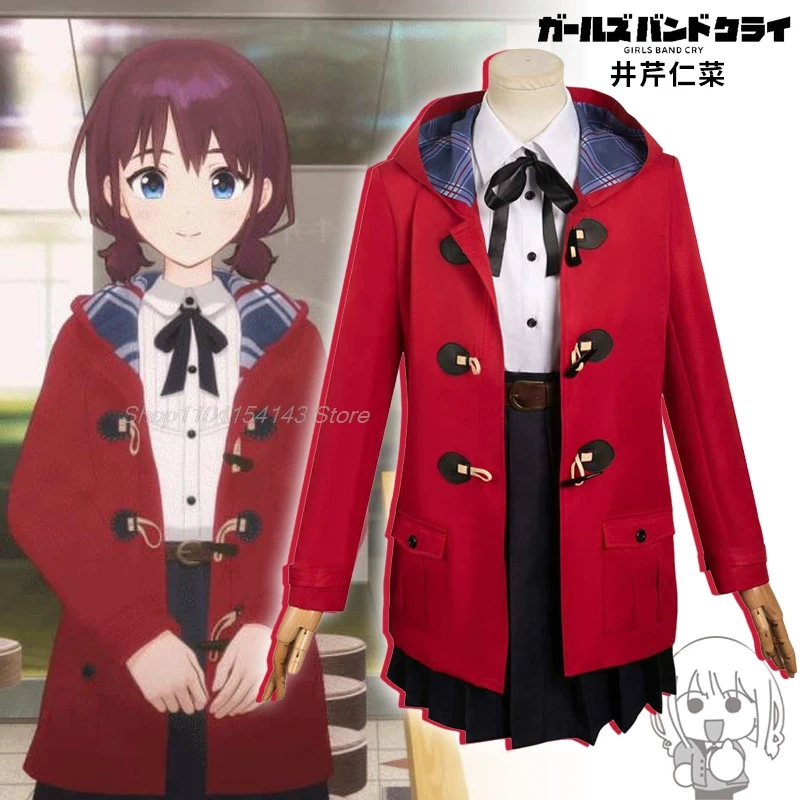 В наличии Nina Iseri Косплей Костюм Красное Пальто Девушки Band Cry Gaaruzu Bando Kurai Полный