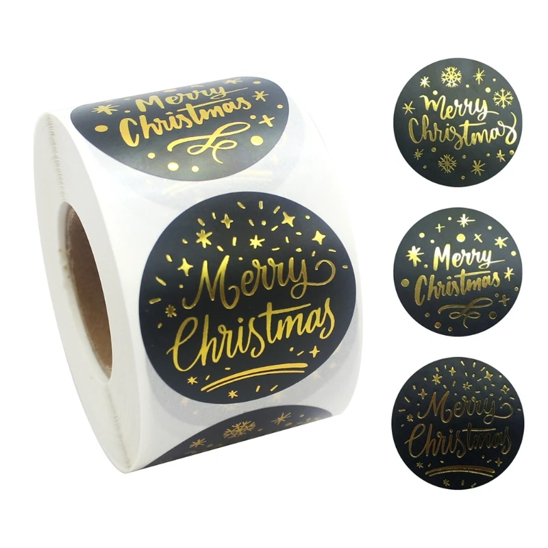 

Christmas Stickers 500Pcs/Roll Black Bronzing Merry Christmas Decals Self Adhesive for Xmas Gift Bag Box Wrapping Label