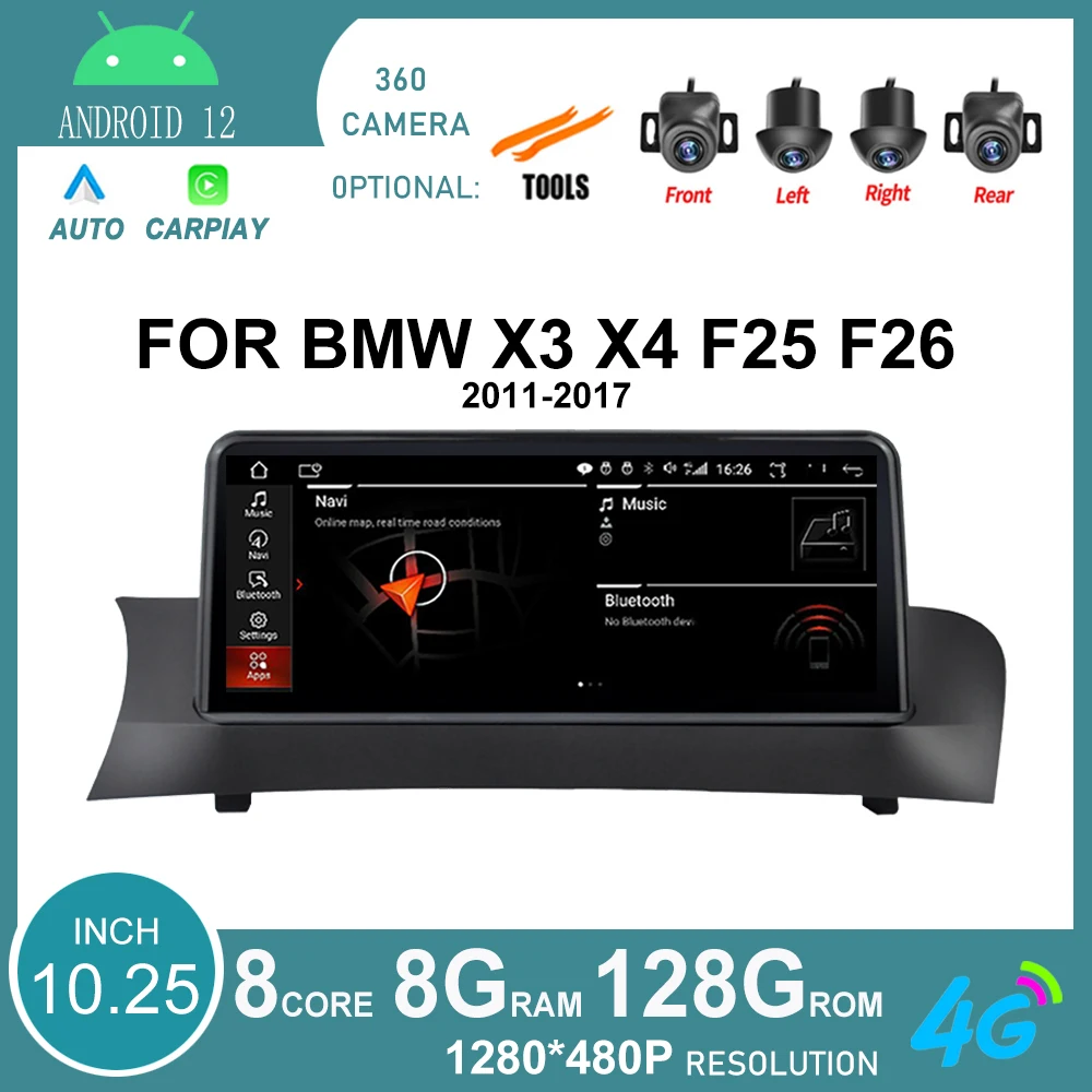 

10.25"Android 12 Equipped With For BMW X3 X4 F25 F26 NBT System Carpenter (2011-2017) 10.25 Inch 1280 Inch 480 IPS Screen