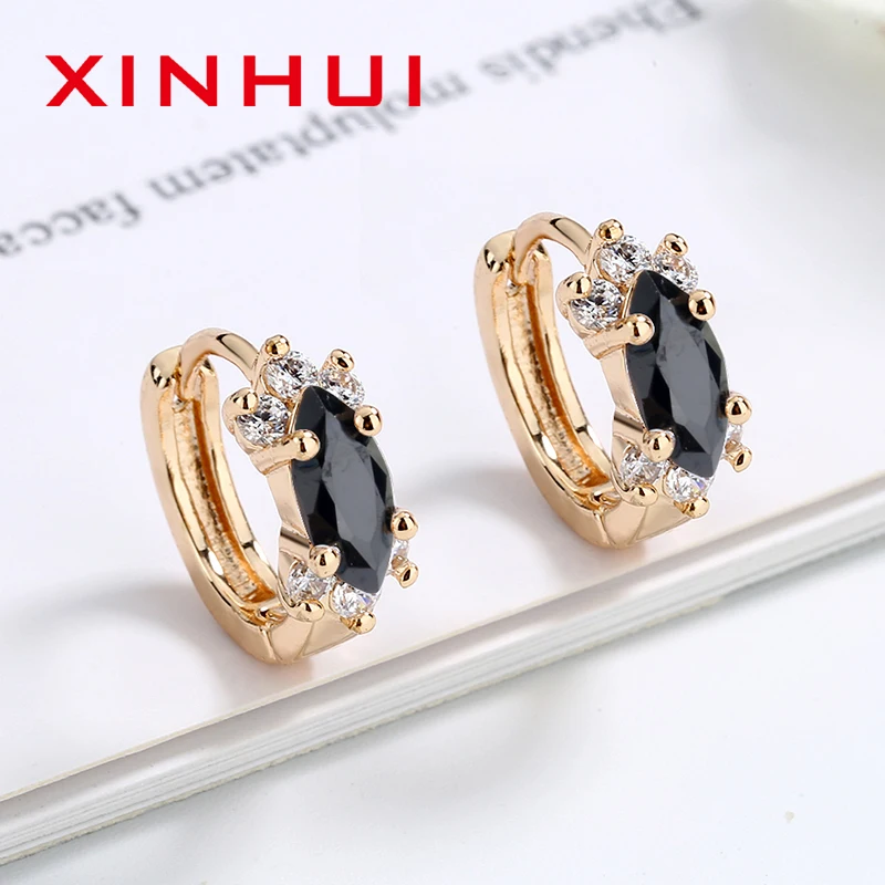 XINHUI 18 K Gold Jewelry Earrings Three Color Ice Cut Diamond Bling Stone Women 2023 Festival Gift Sets Wholesale Gem