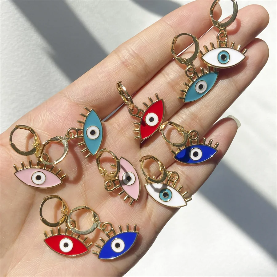 

Fashion Gold Color Blue Evil Eye Hoop Earrings Top Quality Round hollow out Earrings for Women Korean Fashion Jewelry 2022 new