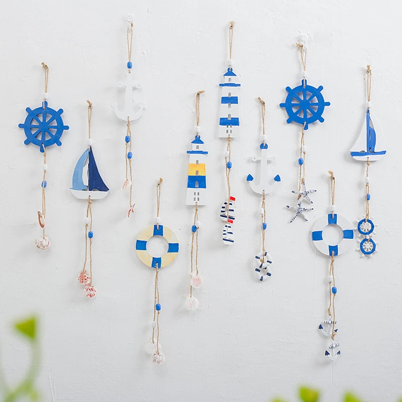 

Nautical Wooden Fish Shell Rudder Anchor Sailboat Lighthouse Pendant Wall Hanging Decoration Handcrafts Ornaments for Home Decor