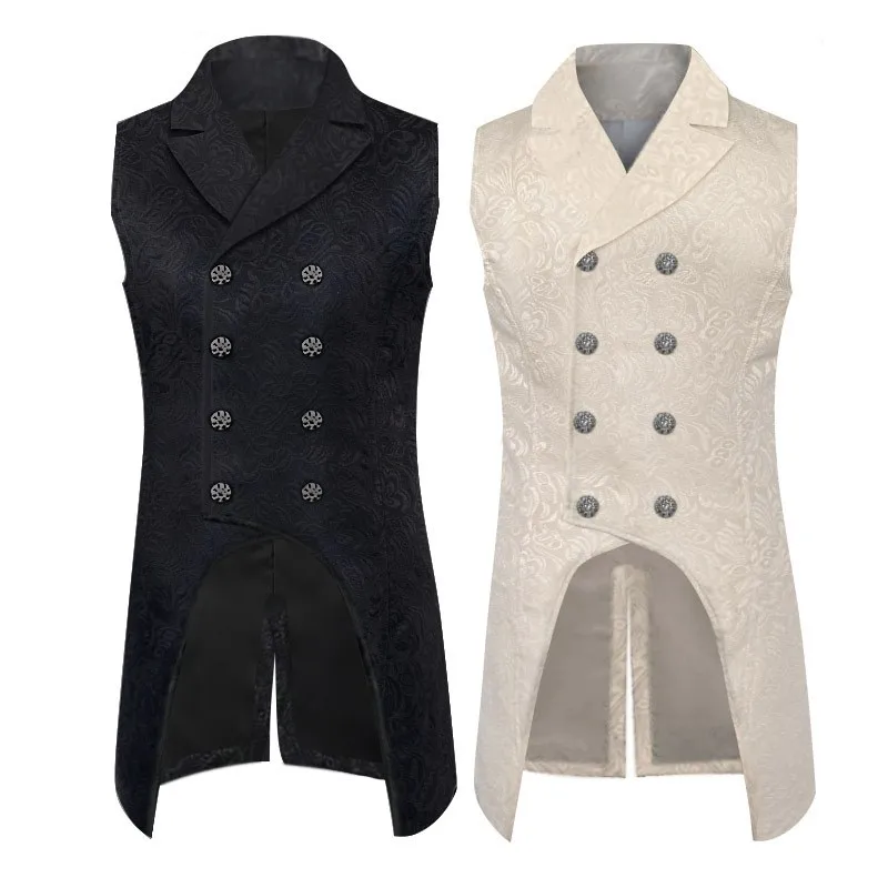 

Mens Medieval Vest Renaissance Victorian Sleeveless Double Breasted Vintage Gothic Steampunk Waistcoat Jacket Halloween Costume