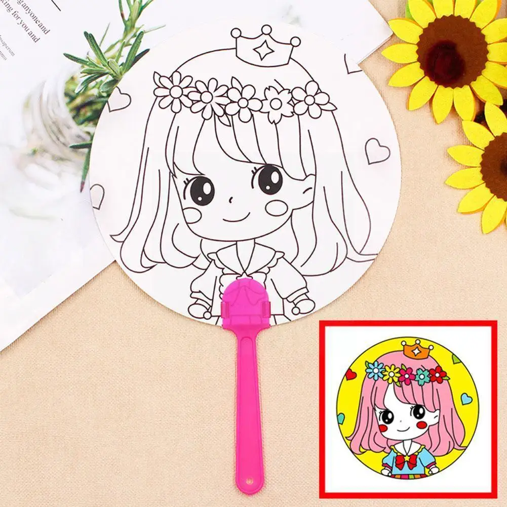 

Kids Hand Paint Paper Fan Coloring Pictures DIY Craft Kindergarten Toy Children Education Toys Creative Drawing C6X3