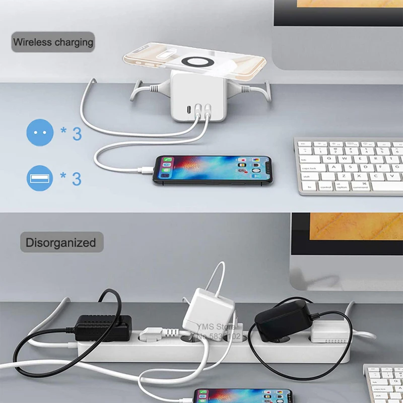 Sopend Power cube ЕС силовая полоса с 2 usb-портом типа C 15 Вт беспроводное зарядное