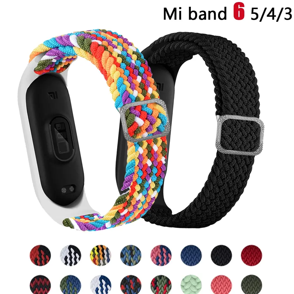 

strap for Mi band 6 7 Elastic adjustable Nylon Braided bracelet Miband 6 7 5 4 Wristband correa for xiaomi band 6 7 4 3 5 Straps