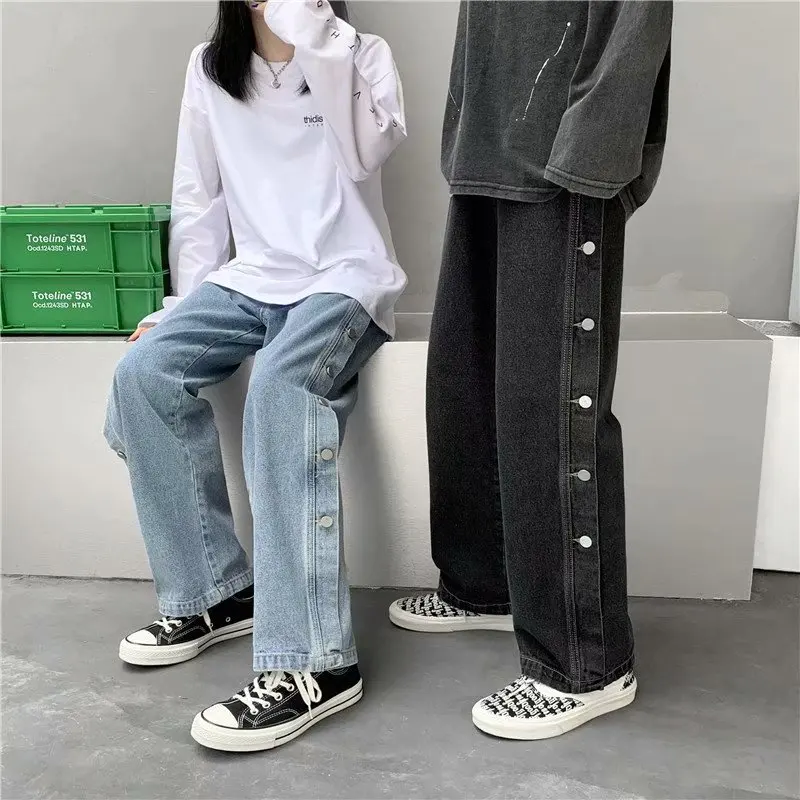New Men's Jeans Loose Fashion Handsome Wide Leg Pants Autumn Spring Straight Denim Trousers Plus Size Male Bottoms Streetwear