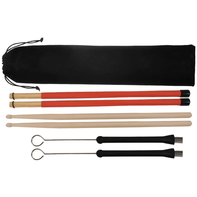 

1 Pair 5A Drum Sticks Classic Maple Wood Drumsticks Set 1 Pair Drum Wire Brushes Retractable Drum Stick Brush And 1 Pair Rods Dr