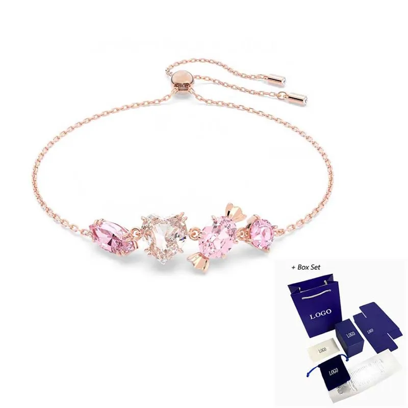 

Fashion Jewelry SWA New Gema 520 Bracelet Candy and Heart Pink Crystal Rose Gold Plated Women Romantic Jewelry Gift