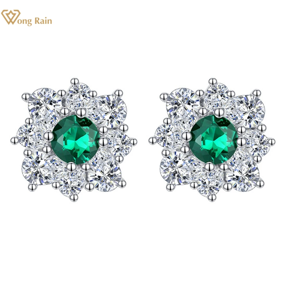 

Wong Rain винтажные 100% 925 пробы серебряные цветы изумрудные рубиновые сапфировые высокоуглеродные бриллианты серьги-гвоздики ювелирные украше...