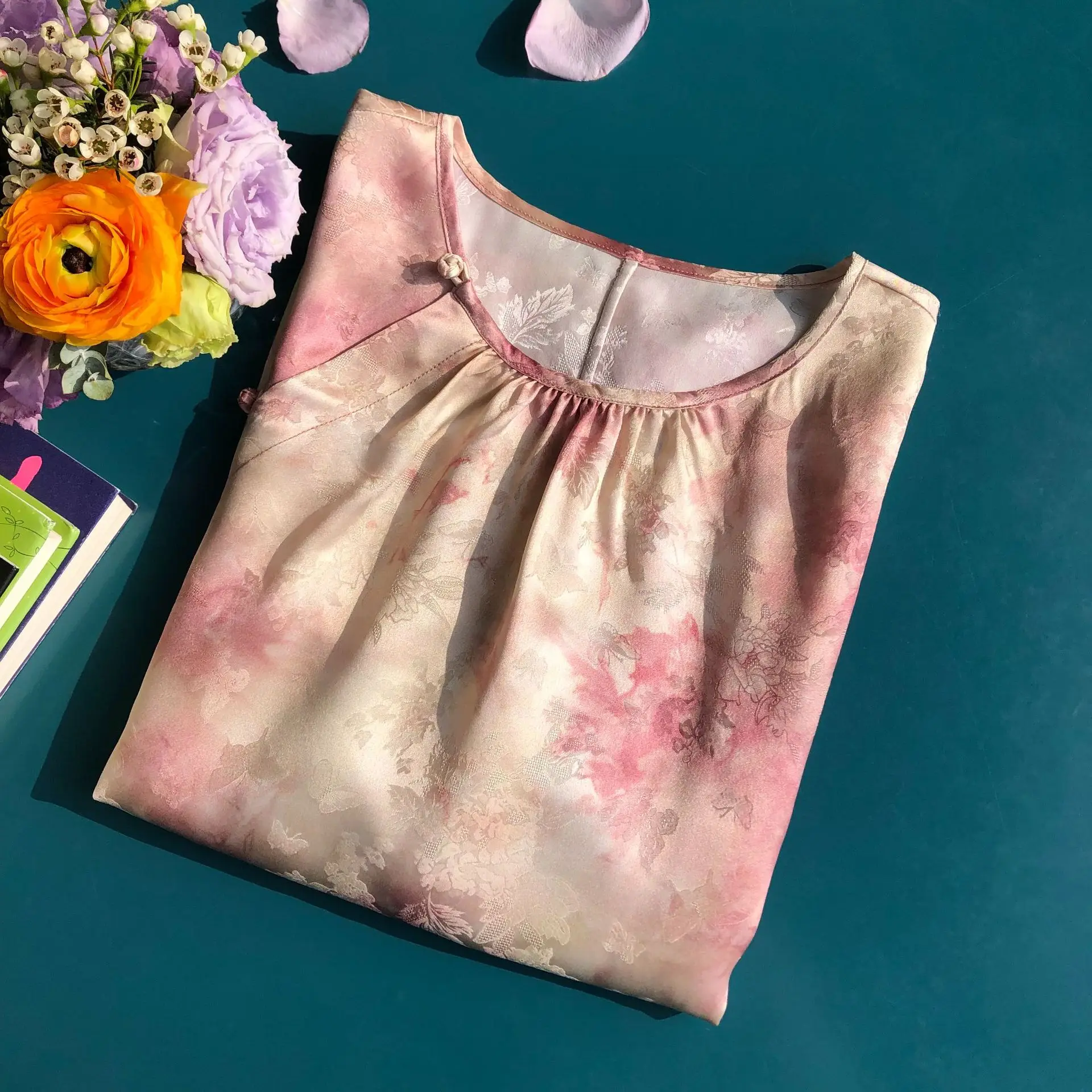 BirdTree 17 9 мм 100% шелк тутового шелкопряда винтажная Новая китайская рубашка Женская