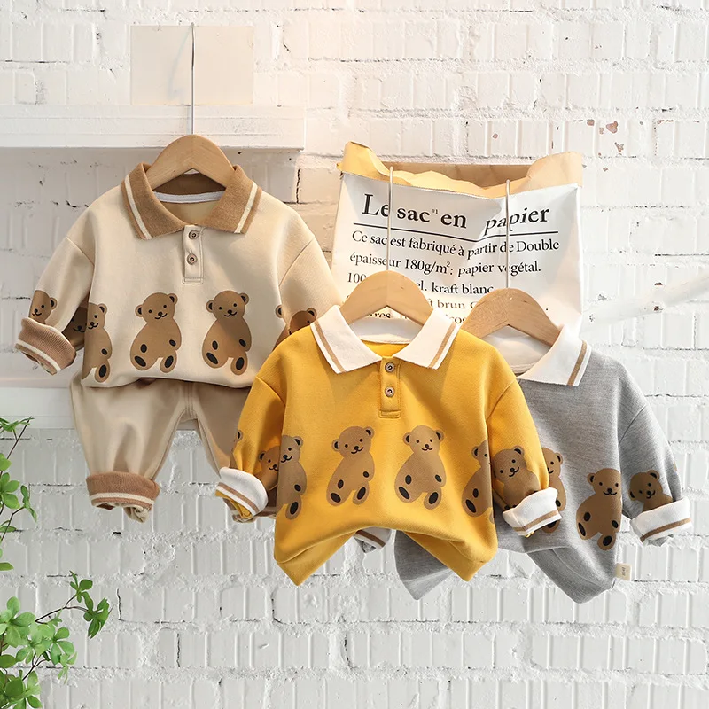 

2-Piece Kids Suit Baby New Spring Autumn Boys Litter Bear Clothes POLO T-shirt+Pants Children 0-5 Years Old Toddler Sport Set