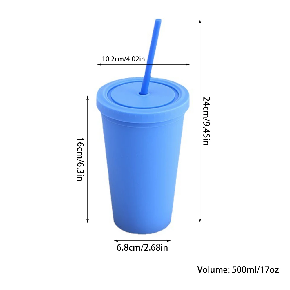 500ml Plastic Straw Cup With Lip Doublelayer Candy Color Water Bottle Coffee Cup Travel Mug Reusable Plastic Cups Drinkware Gift images - 6