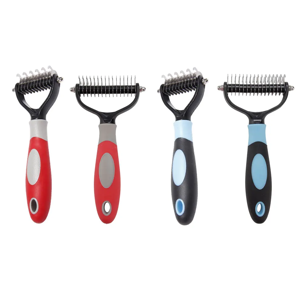 

Профессиональная расческа для вычесывания домашних животных, двухсторонняя расческа для собак и кошек, инструмент для груминга щенков, лет...