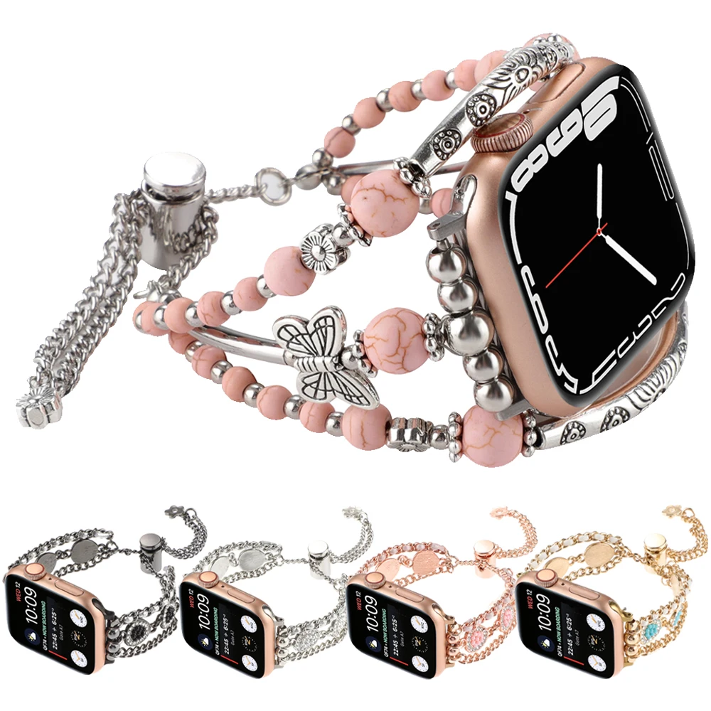 

Luxury Women's Strap For Apple Watch Band 8 7 6 Diamond Metal Belt For iWatch 49mm 41/45mm 44/40mm Serie SE 5 3 Jewelry Bracelet
